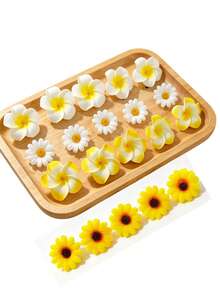 10件組 女用2.4英吋/6公分白色泡沫夏威夷木槿花人造髮夾髮爪髮飾，學校用品套裝，髮飾配件 - 杏色 - 查看 18