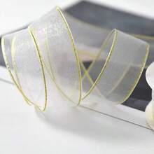 Pita Organza Tepi Emas 50mm/10mm, Pita Transparan, Pita Kemasan Kotak Hadiah Buatan Tangan DIY, Pita Busur untuk Pakaian, Aksesoris Hiasan Kepala, Pita Dekoratif, Pita Kemasan Bunga Hadiah DIY, Pita Dekoratif untuk Pernikahan, Pita Buket Perayaan Pernikahan, Cocok untuk Berbagai Festival, Pesta Ulang Tahun, Dekorasi Latar Belakang Hadiah Pernikahan - Berbagai warna (2,5 cm x 10 ukuran) - View 8