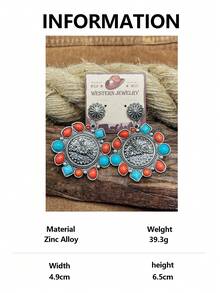 3 styles de boucles d'oreilles à tige vintage western orange-rouge turquoise, forme de tournesol/forme ronde de pièce embossée/forme de croix enroulée, accessoires de cowboy bohème western, convient pour les hauts en denim à décolleté bas, les voyages dans le désert, les tenues de style américain vintage, la combinaison de couleurs orange-rouge + bleu turquoise est la combinaison de couleurs emblématique des bijoux western - Style bohème - Voir 12