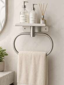 Bathroom Wall Adhesive Towel Rack, Towel Rack, Stainless Steel Hand Towel Ring, Towel Rack, Matte Black Cloth Rack No Drilling Required, Face Towel Bar, Hook, Bathroom Storage Organizer, Hardware Accessories, Waterproof - View 8