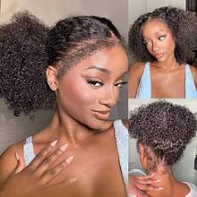 4C Curly Edges Lace Front Human Hair Wigs Afro Curly 13x4 Transparent Lace Frontal Closure Wigs With Curly Baby Hair - Natural & Black - View 6