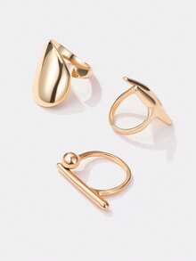 Kryxie Set Cincin Geometris Asimetris Emas Minimalis 3 Buah/Set, Hadiah Perhiasan Serbaguna untuk Wanita, Cocok untuk Pesta - MultiWarna - View 3