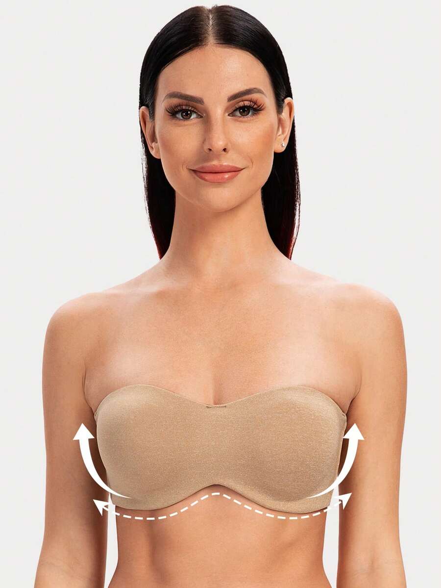 MELENECA Women's Minimizer Unlined Strapless Bras For Large Bust With Underwire Clear Strap - Beige - View 1