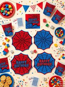 10pcs/20pcs/70pcs Spider Web Birthday Paper Tableware Set, Red & Blue Spider Web Design 7/9 Inch Paper Plates, 3.5 Inch Cups, 6.5 Inch Napkins, Hero Theme Birthday Party Supplies, Hero Theme Birthday Party Decoration Tableware Set - Multicolor - View 6