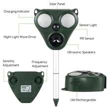 Solar And USB-Powered Cat Repellent For Gardens, Ultrasonic Fox Deterrent With Motion Sensor And LED Flash, Waterproof Scarecrow For Cats, Foxes, Squirrels, Rabbits, And Dogs - Army Green - View 7