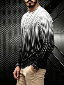 European & American Style Men's Gradient Vertical Striped Long Sleeve Crew Neck Minimalist Casual Daily Shirt - Multicolor - View 2