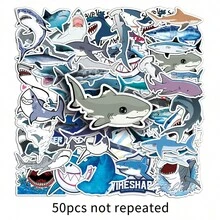 50pcs Cute Shark Stickers, Suitable For Water Bottles, DIY Decoration, Scrapbooking, Etc. - Multicolor - View 3
