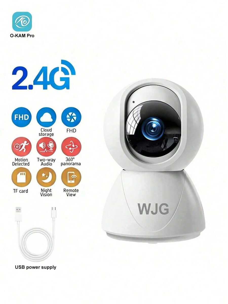 WJG 1 buah Monitor Bayi, Monitor Bayi Video FHD 1296p dengan Kamera dan Audio, Kamera Penglihatan Malam 2.4GHz, Deteksi Gerakan Bayi dan Hewan Peliharaan, Daya USB Cloud - Putih - View 1