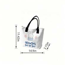 Miniso Miffy 粉色雛菊印花帆布托特包 粉色手柄 Growing Day By Day 字樣 大容量單肩手提包 適合上學、購物、旅行、日常使用 - 粉色 - 查看 6