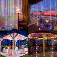 Luces de cortina LED alimentadas por batería AA, 8 modos de iluminación, luces de hadas, adecuadas para habitación, jardín, patio, escenario, decoración de fondo de pared, iluminación de atmósfera romántica para bodas, Día de San Valentín, Halloween, Navidad, luces decorativas colgantes - Lámpara de cortina con caja de pilas AA - Ver 12