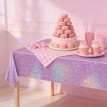 1 Peça Toalha de Mesa de Folha de Alumínio Brilhante Roxa | 274*137cm, Escolha Ideal para Decoração de Aniversário, Casamento, Chá de Bebê, Festa de Aniversário, Tecido Plástico Feito à Máquina - Multicolorido - Visão 5