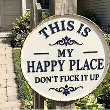 1pc Fun Garden Metal Sign - "My Happy Place - Do Not Disturb": Vintage Style Decorative Sign With Exquisite Print; Round Welcome Sign Suitable For Home, Garden, Farmhouse Or Cafe Wall Decor; Also Suitable For Halloween Decoration - One Size Fits All - View 4
