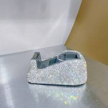 1PC Shiny Elegant Rhinestone PVC Office Tape Dispenser, Effortless Transparent Tape Cutter, Masking Tape Cutter, Stationery, School Supplies, Office Supplies, Office Desk Accessories, Ribbon Cutter, Desktop Storage Box - Multicolor - View 10