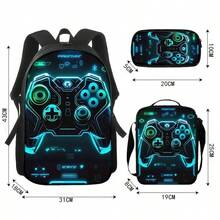 Neon Gamepad Print 3-In-1 Backpack Set, Cool Gamer School Backpack With Lunch Tote & Pencil Pouch, Travel Daypack For Gaming Fans, Large Capacity - Multicolor - View 3