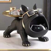 French Bulldog Statue With Gold Metal Tray, Resin Bulldog Storage Bowl, Multi-Functional Key Jewelry Watch Beauty Organizer, Entryway Desktop Decor Dog Sculpture, Unique Home New House Gift, Suitable For Men And Women - Multicolor - View 7