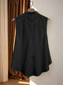 Women's Summer New Fashion Elegant Casual High-Low Hem Bow Collar Sleeveless Top Black - Black - View 3