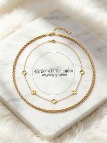 2 piezas/Set Collares de cadena larga en capas surtidos, acero inoxidable chapado en oro de 18K, trébol, cuerda retorcida, cadena de serpiente redonda, gargantilla apilable - Dorado - Ver 5