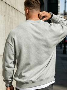 Sweatshirt Pria Kerah Bulat Minimalis Musim Gugur/Dingin Atasan Kasual Serbaguna Esensial Layering Streetwear - Light Grey - View 7
