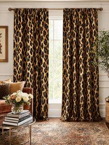 2pcs Vintage Brown Leopard Print Decorative Curtains, Rod Pocket Design, Easy Installation And Removable, Polyester Material, Suitable For Living Room, Bedroom, Luxury Vintage Home Decor. - Multicolor - View 7