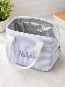 個性化刺繡便當袋，可客製化姓名條紋保溫便當盒，女款字母便當托特包，返校禮物 - 彩色 - 查看 5