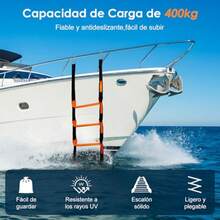 Escalera de Cuerda Marina de 7 Peldaños, Escalera Portátil para Barco, para Subir Escaleras, Ideal para Piscina, Ático, Parque Infantil, Patio, Kayak, Rescate, Muelle, Escalera de Baño Exterior - Multicolor - Ver 3