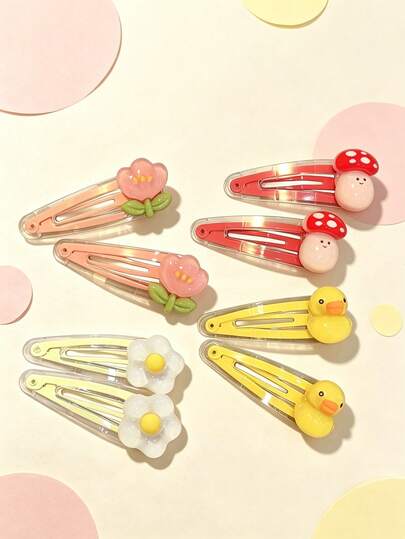 4 Stück süße transparente BB-Haarspangen, Cartoon-Blume, Pilz & kleine Ente Barrettes, süße mädchenhafte Seitenhaarspangen Zubehör