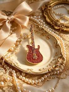 1pc Guitar Shaped Lapel Brooch, Unique Personalized Decoration, Cool Retro Street Style Badge, Suitable For Women Of All Ages, Daily Jacket And Bag Accessory - Guitar Model a - View 6