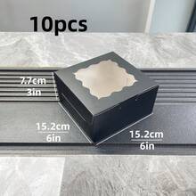 5/10pcs 6*6*3 Inch Fit 4 Inch Cake Transparent Window Paper Pastry Cake Packaging Box Minimalist Versatile Square Birthday Wedding Holiday Party Best Friend Tea Break Home Baking Store Pastry Takeout Gift Box - View 10