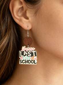 1 par de pendientes de madera vintage bohemios con letras creativas personalizadas, accesorios de moda para la temporada de graduación - Multicolor - Ver 2