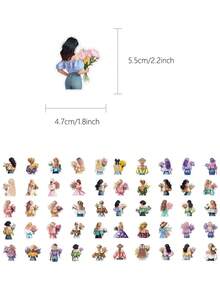 50pcs Girl Holding Flower Stickers For Scrapbook, Diary, Notebook, Phone Case, Tablet, Violin, Cabinet, Window, Skateboard, Guitar Decoration, Holiday Gift - Multicolor - View 6