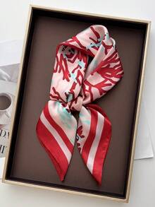 1pc Square Satin Bandana Scarf Women Paisley Print Hair Head Wrap Shawl - Red - View 1