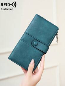 RFID Blocking Ultra-Thin Bifold Wallet, Multi-Function Credit Card Holder, Unisex, Quick-Snap Flap Design, Button Closure RFID Shielding Large Capacity Bifold Card Holder, With Zipper Pocket And Multiple Card Slots, Can Hold Credit Cards/IDs/Cash, Business Casual Multi-Card Slot Zipper Wallet, Suitable For Daily Shopping Use. - Multicolor - View 8