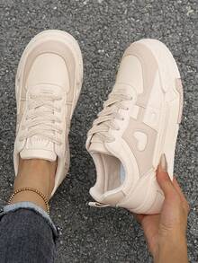 Flipark Women's Outdoor Sports Shoes, White Breathable Casual Platform Sneakers, Spring Autumn New Style - Khaki - View 2