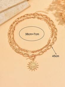 2pcs Vintage Exquisite Sun Pendant OT Clasp Chain Gold Layered Necklace Set, Versatile Neck Jewelry For Women, Suitable For Daily Wear, Dates And Parties - Gold - View 5