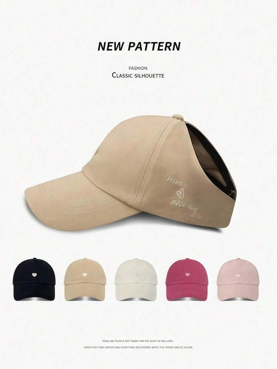 Heart Embroidery High Ponytail Semi-Open Top Women's Summer Sun Protection Baseball Cap Versatile Baseball Cap - Multicolor - View 1