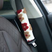 1pc Women's Car Seat Belt Cover, Short Plush Jacquard Floral Warm Fuzzy Seat Belt Sleeve - A - View 6