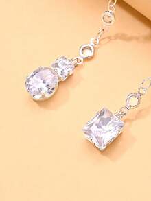 1pc Fashionable High-End Rhinestone Double Pendant Backless Back Chain Sexy Niche Design Body Jewelry For Women - Silver - View 4