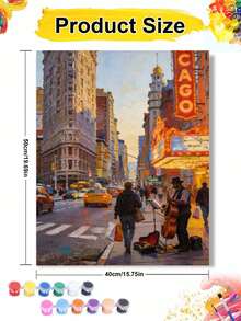 Chicago Street DIY Oil Painting By Numbers City Night Taxi Saxophone Musician Urban Landscape Canvas Crafts Adult Home Decoration 8x12/16x20inch Holiday Gifts Frameless - Frameless - View 7