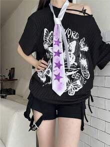 1pc Cute Star Print Tie For Women, New Sweet Elegant Versatile Decorative Knotless Necktie, Multi-Purpose - Multicolor - View 6