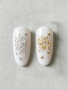 6件組金銀色3D五角星金屬美甲飾品，大小號3D金屬星星，奢華INS風DIY穿戴甲婚禮美甲裝飾鉚釘 - 彩色 - 查看 2