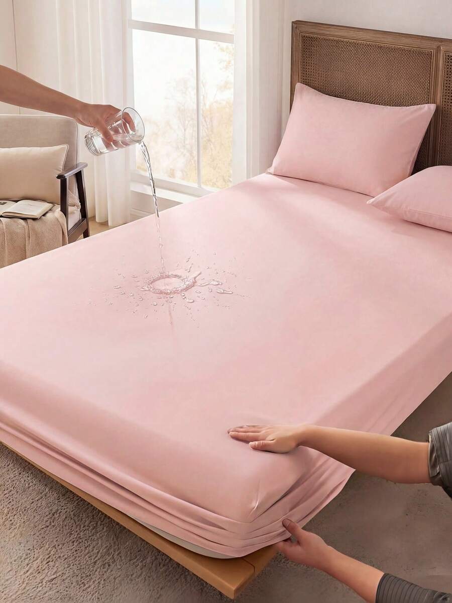 1 buah Sprei Fitted Warna Pink 100% Tahan Air dengan Bagian Bawah TPU, Pelindung Kasur, Lembut & Bernapas, Cocok untuk Kasur Ukuran Twin, Full, Queen, King - Hingga Kantong Dalam 11,8", Tahan Kerut, Dapat Dicuci dengan Mesin, Perlengkapan Tidur untuk Kembali ke Sekolah - Berwarna merah muda - View 1