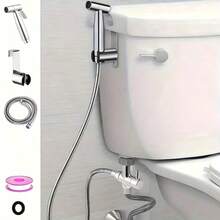 Toilet Bidet Sprayer Set, Includes T-Adapter, Hose And Bracket All-In-One Kit, High Water Pressure Bathroom Handheld Sprayer, Suitable For Personal Hygiene And Home Cleaning - Silver - View 9