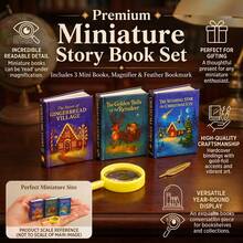Premium Miniature Christmas Book Set Of 5 – 3 Festive Story Mini Books With Magnifier & Feather Bookmark, Incredible Readable Detail, Dollhouse Decor Accent, Bookshelf Ornament, Holiday Gift For Collectors - 5Pcs - View 4