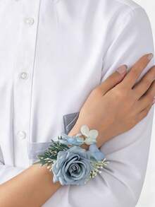 1件/2件/6件 滿天星玫瑰手腕花飾與胸花，適合新郎、新娘、父親、母親、祖母、祖父婚禮裝飾佩戴，舞會返校日裝飾花 - 藍色 - 查看 10