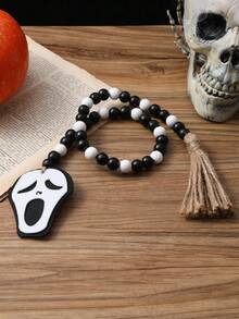 1pc Halloween Ghost Face Beaded Tassel Hanging Ornament, Spooky Layered Tray Fireplace Decor, Trick Or Treat Halloween Eve, Autumn Gothic Farmhouse Dark Aesthetic Front Door Window Indoor Party Seasonal Wall Haunted Desktop Display Ornament - Multicolor 7 - View 5