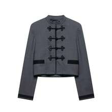 Seelio Autumn New Women's European And American Style Fashion Minimalist Versatile Knot Button Blazer Jacket - Grey - View 3