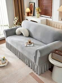1PC Ultra Soft Thick Fabric Non-Slip Elastic Skirt Hem Sofa Cover, Dust-Proof, Pet-Proof, Waterproof, Anti-Dirt, 2 Colors Dark Gray And Light Gray Available, Suitable For 1/2/3/4 Seater Sofa, All Seasons - Multicolor - View 6