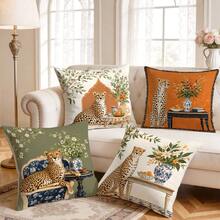 4pcs/1pc French Indoor Leopard & Floral Pattern Pillow Covers, Single-Sided Printed Cushion Covers, Suitable For Living Room, Bedroom, Home Decor, All-Season Use - Multicolor - View 9