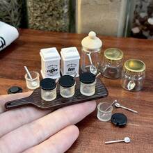 1:12 Scale Mini Seasoning Jars With Spoons And Tea Canister Model, Dollhouse Kitchen Scene Storage Jars Decor Set, Suitable For Miniature Photography And Desktop Display - one-size - View 5