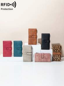 RFID Blocking Ultra-Thin Bifold Wallet, Multi-Function Credit Card Holder, Unisex, Quick-Snap Flap Design, Button Closure RFID Shielding Large Capacity Bifold Card Holder, With Zipper Pocket And Multiple Card Slots, Can Hold Credit Cards/IDs/Cash, Business Casual Multi-Card Slot Zipper Wallet, Suitable For Daily Shopping Use. - Multicolor - View 10